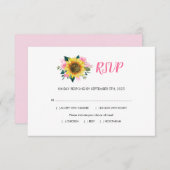 ひまわりピンクのバラフローラ結婚の食事 出欠カード (正面/裏面)