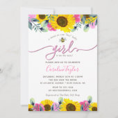 ひまわりピンクのバラ甘いビー女の子ベビーシャワー 招待状 (正面)