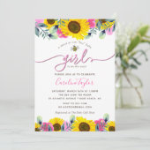 ひまわりピンクのバラ甘いビー女の子ベビーシャワー 招待状 (スタンド正面)