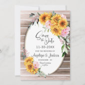 ひまわりピンクのバラ結婚楕円形 セーブザデート (正面)