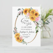 ひまわりピンクのバラ結婚楕円形 セーブザデート (スタンド正面)