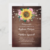 ひまわりピンクのローズフローラライトウッド結婚ズ 招待状 (正面)