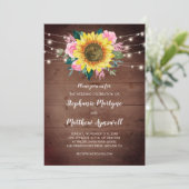 ひまわりピンクのローズフローラライトウッド結婚ズ 招待状 (スタンド正面)