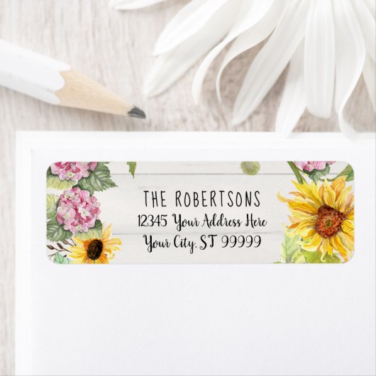 ひまわりピンクアジサイフローラ |差出人住所 ラベル (インサイチュ)