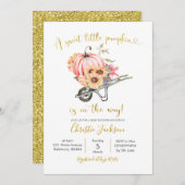 ひまわりピンクカボチャ赤ちゃんシャワー招待状 招待状 (正面/裏面)