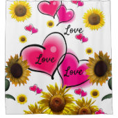 ひまわりピンクハートシャワーカーテン シャワーカーテン (正面)