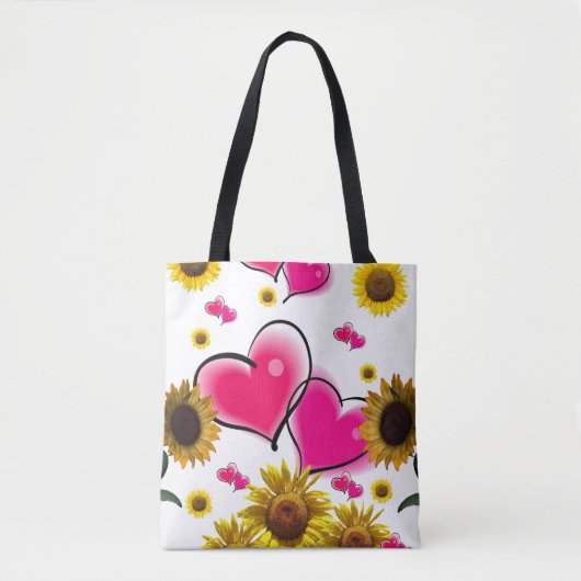ひまわりピンクハートトート トートバッグ (正面)