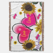 ひまわりピンクハートブランケット スローブランケット (正面縦)