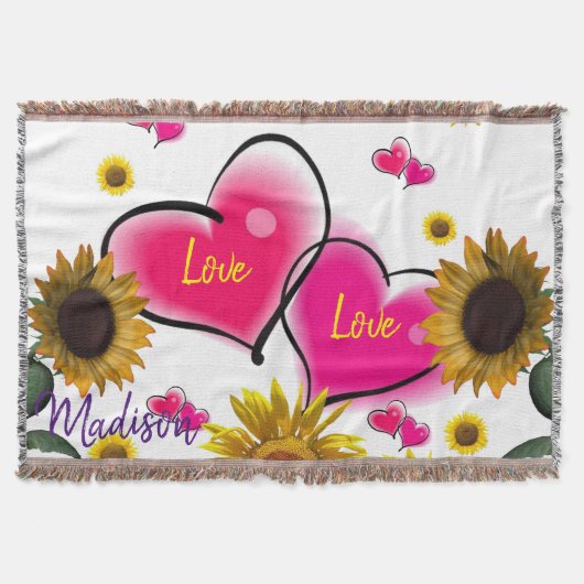 ひまわりピンクハートブランケット スローブランケット (正面)