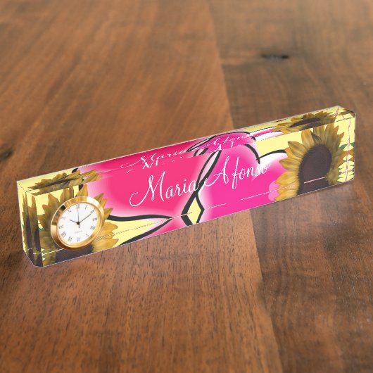 ひまわりピンクハート机用ネームプレート デスクネームプレート (側面)