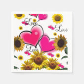 ひまわりピンクハート紙ナプキンス スタンダードカクテルナプキン (正面)