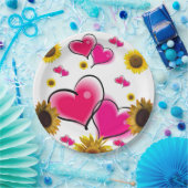 ひまわりピンクハート紙プレート ペーパープレート (パーティー)