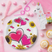 ひまわりピンクハート紙プレート ペーパープレート (パーティー)