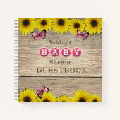 ひまわりピンクバタフライベビーシャワーゲストブック ノートブック (正面)