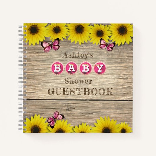 ひまわりピンクバタフライベビーシャワーゲストブック ノートブック (正面)