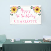 ひまわりピンクパーソナライズされたフローラ1歳 横断幕 (トレードショー)