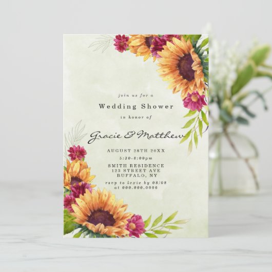 ひまわりピンクフローラウェディングシャワー招待状 (スタンド正面)