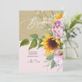 ひまわりピンクフローラバーラップ素朴ブライダルシャワー 招待状 (スタンド正面)