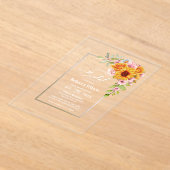 ひまわりピンクフローラブライダルシャワー アクリル招待状 (レイダウン)