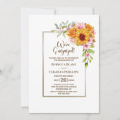 ひまわりピンクフローラ婚約パーティ 招待状 (正面)