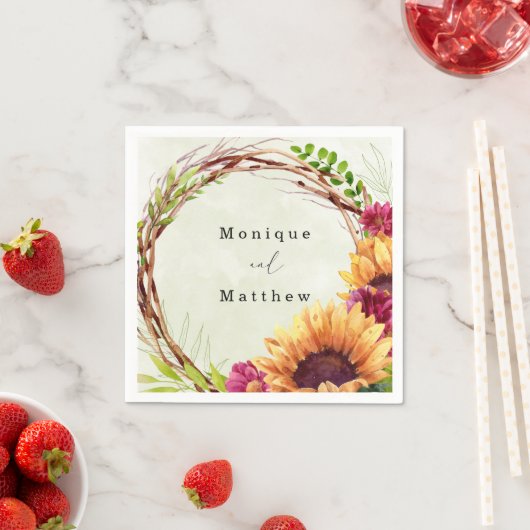 ひまわりピンクフローラ結婚リース スタンダードカクテルナプキン (インサイチュ)