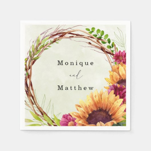 ひまわりピンクフローラ結婚リース スタンダードカクテルナプキン (正面)