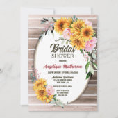 ひまわりピンクローズオーバルウッドブライダルシャワー 招待状 (正面)