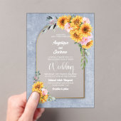 ひまわりピンクローズフローラアーチ結婚式招待状 アクリル招待状 (インサイチュ (ポータブル))