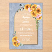 ひまわりピンクローズフローラアーチ結婚式招待状 アクリル招待状 (正面)