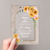 ひまわりピンクローズフローラアーチ結婚式招待状 アクリル招待状 (インサイチュ (ポータブル))