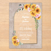 ひまわりピンクローズフローラアーチ結婚式招待状 アクリル招待状 (正面)