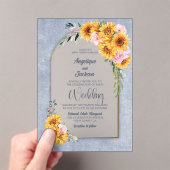 ひまわりピンクローズフローラアーチ結婚式招待状 アクリル招待状 (インサイチュ (ポータブル))