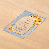 ひまわりピンクローズフローラアーチ結婚式招待状 アクリル招待状 (レイダウン)