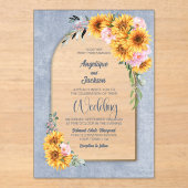 ひまわりピンクローズフローラアーチ結婚式招待状 アクリル招待状 (正面)