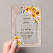 ひまわりピンクローズフローラアーチ結婚式招待状 アクリル招待状 (インサイチュ (ポータブル))