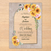 ひまわりピンクローズフローラアーチ結婚式招待状 アクリル招待状 (正面)