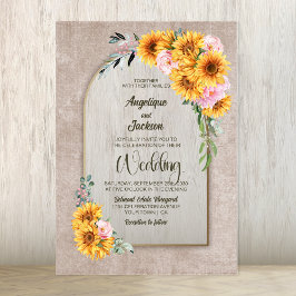 ひまわりピンクローズフローラアーチ結婚式招待状 アクリル招待状