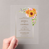 ひまわりピンクローズ結婚フローラ アクリル招待状 (インサイチュ (ポータブル))