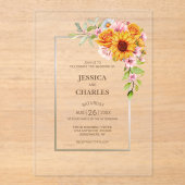 ひまわりピンクローズ結婚フローラ アクリル招待状 (正面)