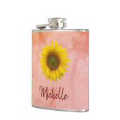 ひまわりピンク大理石レッドスクリプトタイポグラフィフラスコ フラスク (左)