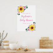 ひまわりピンク水彩フローラベビーシャワー ポスター (キッチン)
