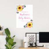 ひまわりピンク水彩フローラベビーシャワー ポスター (ホームオフィス)