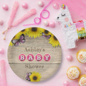 ひまわりピンク蝶の赤ちゃんシャワー ペーパープレート (パーティー)