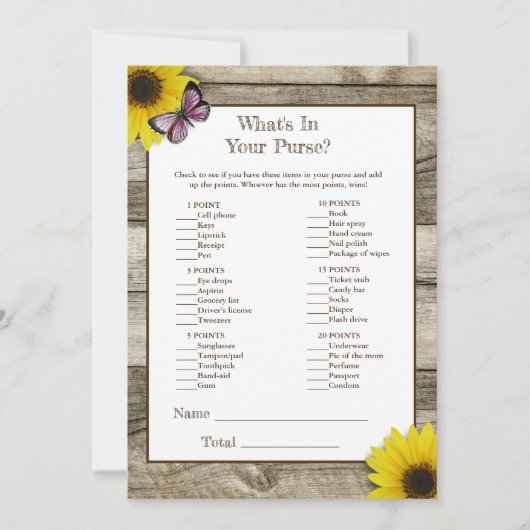 ひまわりピンク財布の赤ちゃんシャワーの中にあるものを 招待状 (正面)