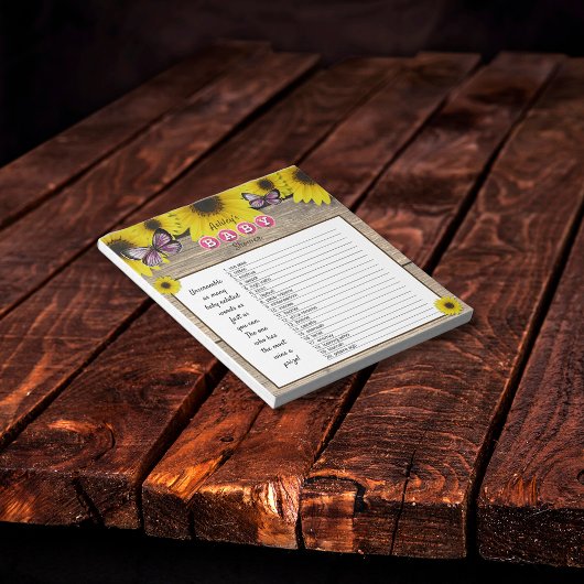 ひまわりピンク赤ちゃんシャワーワードスクランブルゲーム ノートパッド