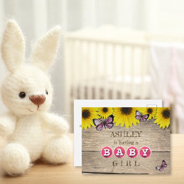 ひまわりピンク赤ちゃんシャワー招待状 |少女 ポストカード