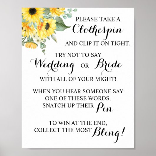 ひまわりピンゲームのブライダルシャワーを入れる ポスター (正面)