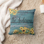 ひまわりファミリーネームブルー装飾用クッション クッション (ブランケット)