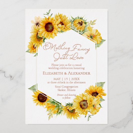 ひまわりファンシーの花を愛す結婚るもの実在はない 箔招待状 (正面)