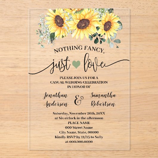 ひまわりファンシーは駆け落ち アクリル招待状 (正面)